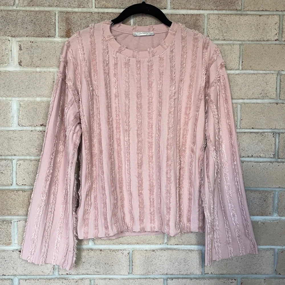 Zara Faux Fur Striped Bell Sleeve Top